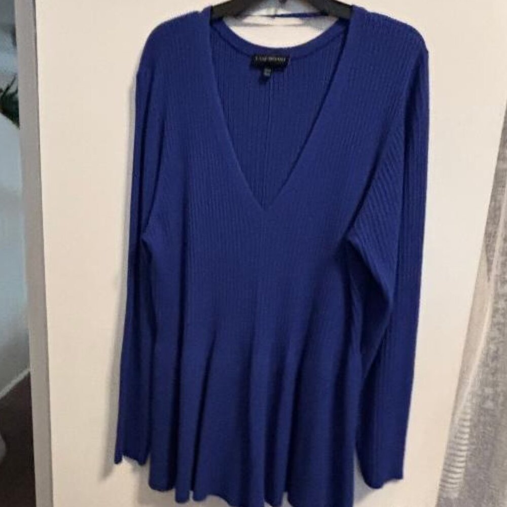 Lane Bryant Blue Ribbed Ruffle Bottom Sweater Women's 26/28 NWOT